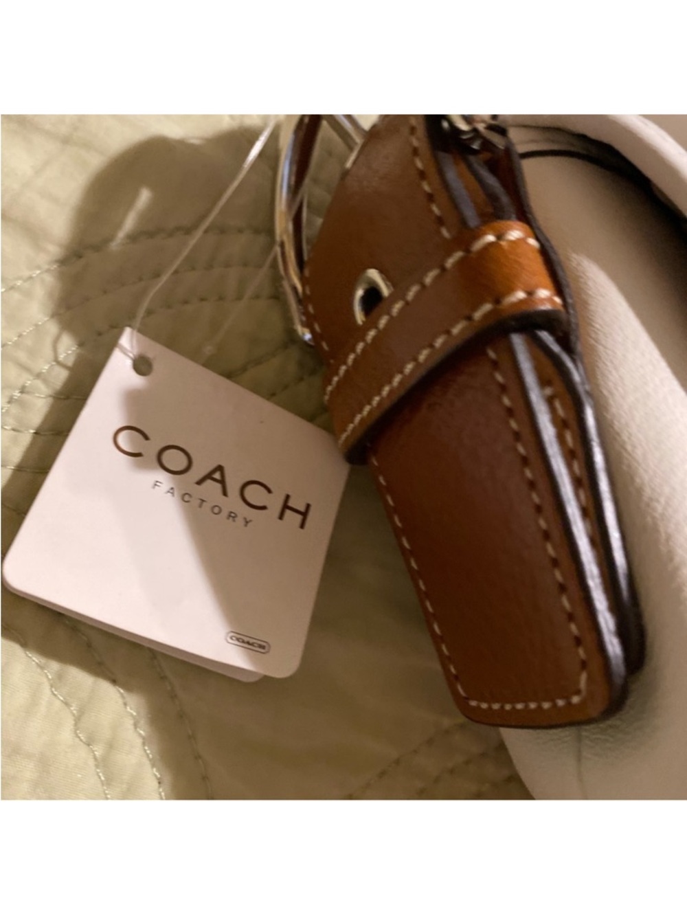 Coach White SoHo Leather Shoulder Bag with Brown Trim and Buckle - Picture 2 of 14